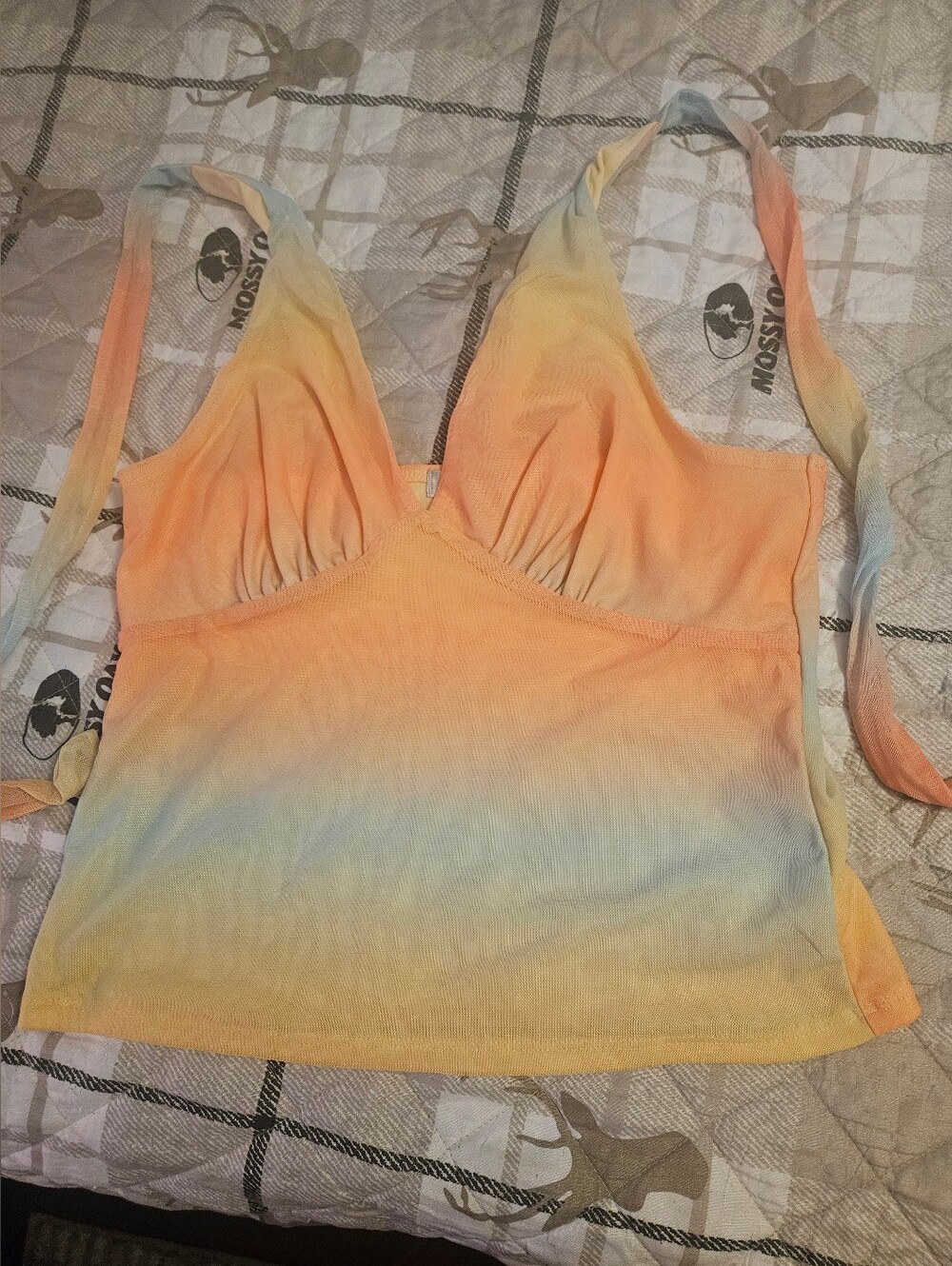 Madden Girl Rainbow Halter Top L Summer Sherbert Kawaii Pastel Goth NWOT